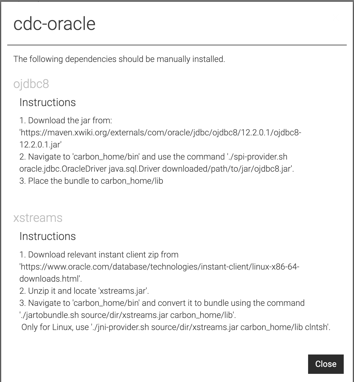 Manually installable dependency instructions