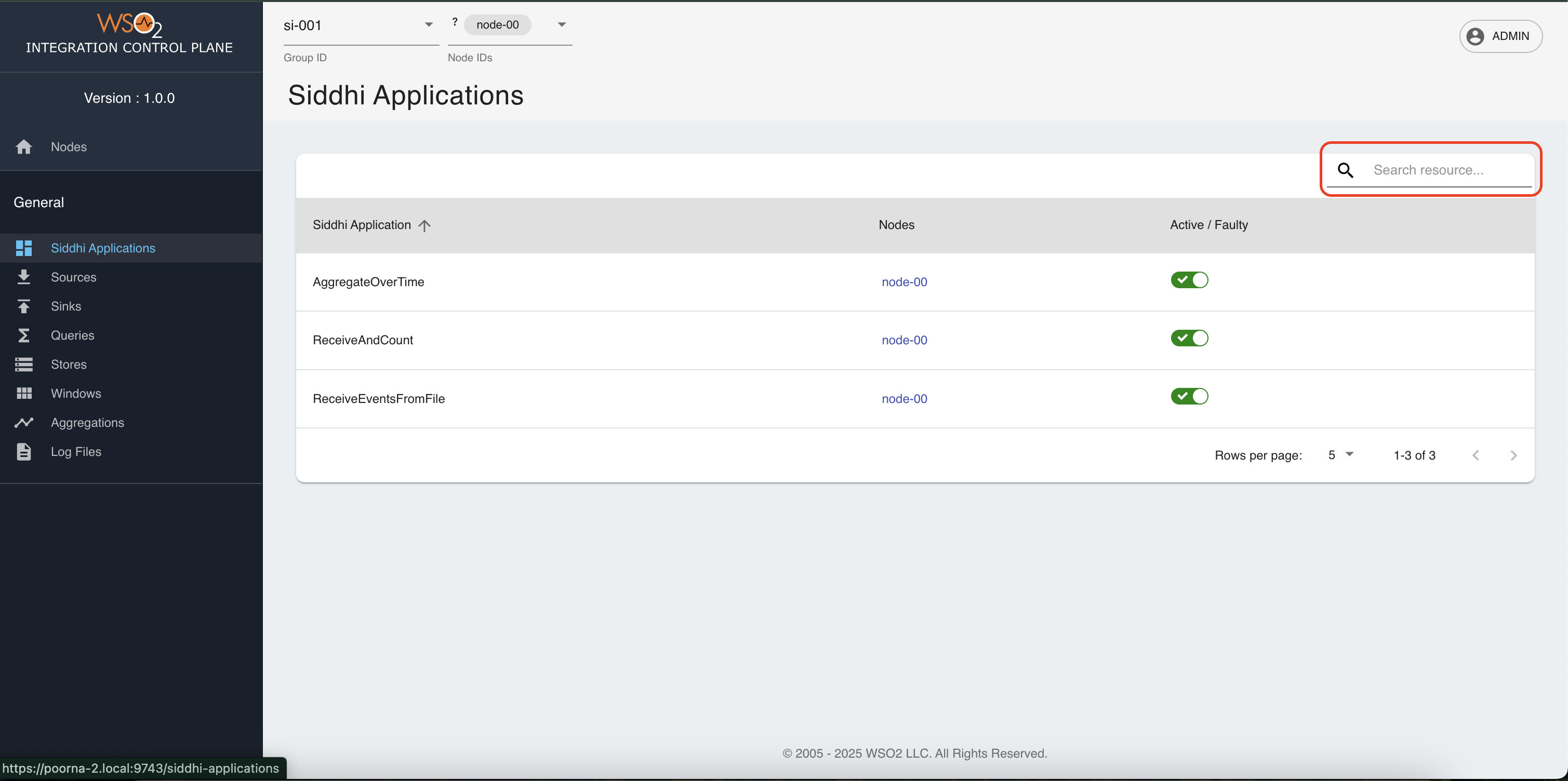 search in integration control plane