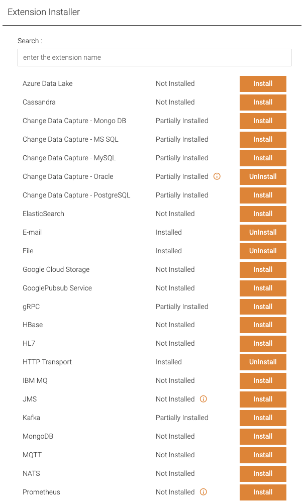 Extension Installer panel