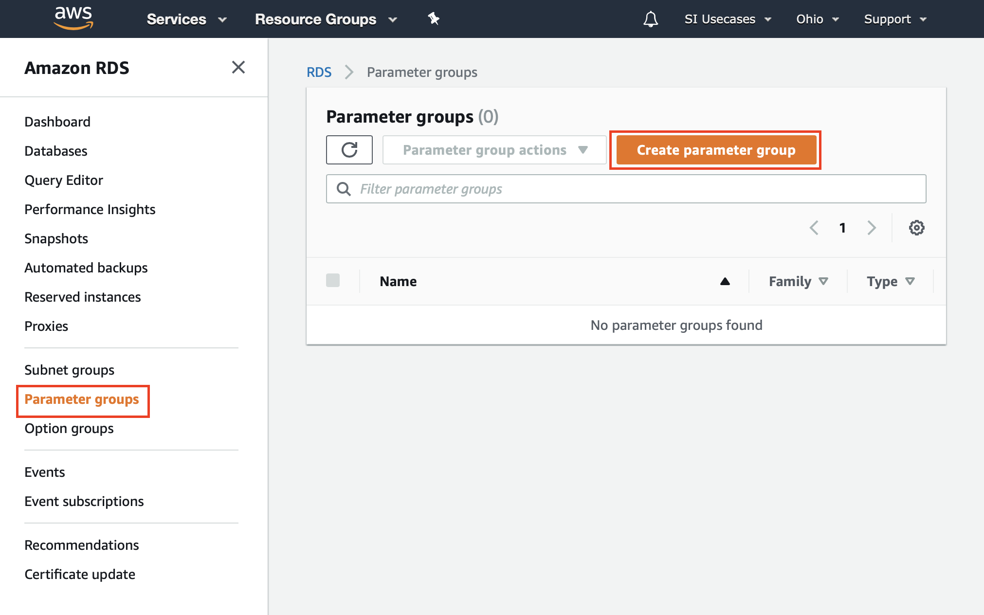 Create New Parameter Group