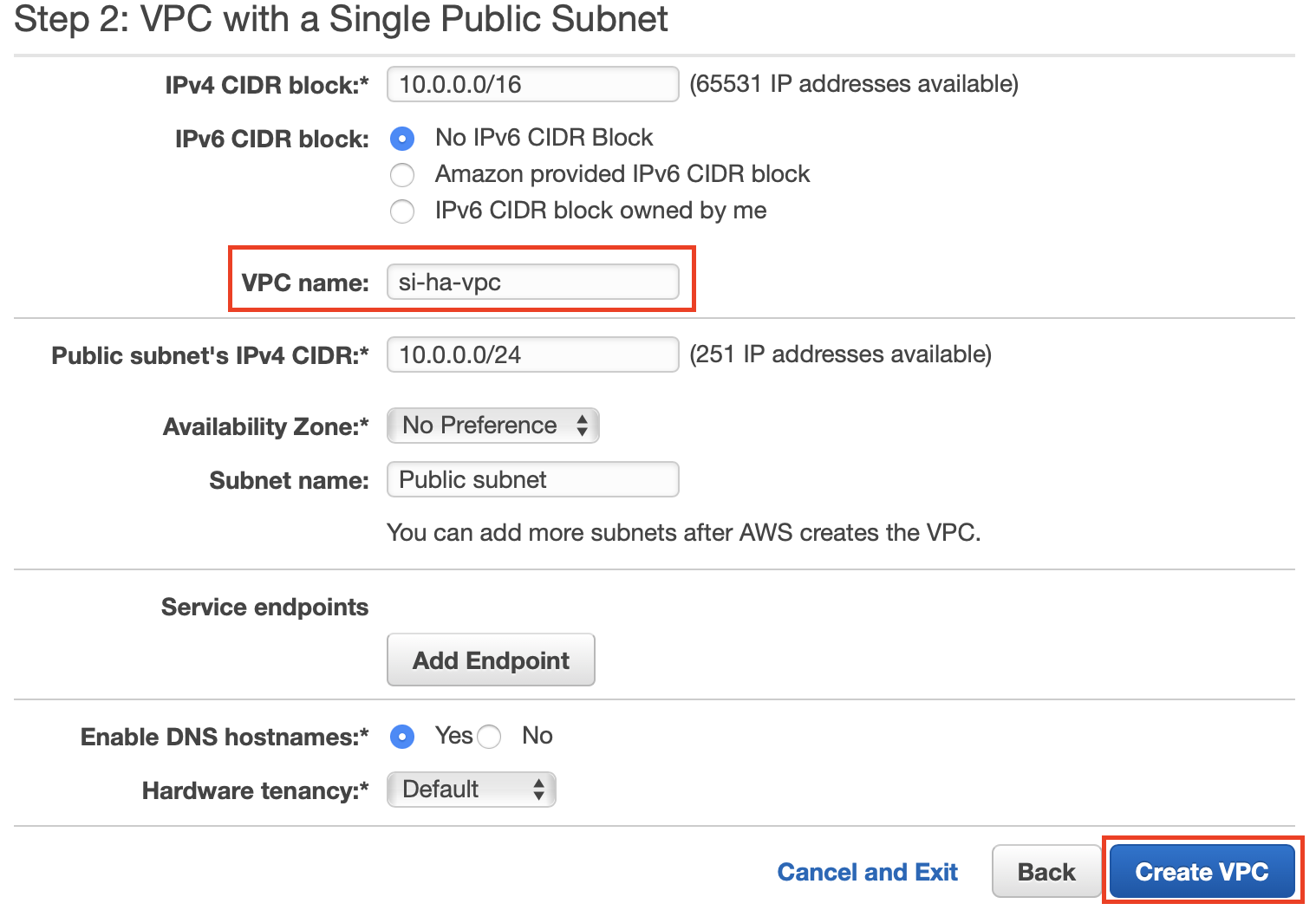 Create VPC